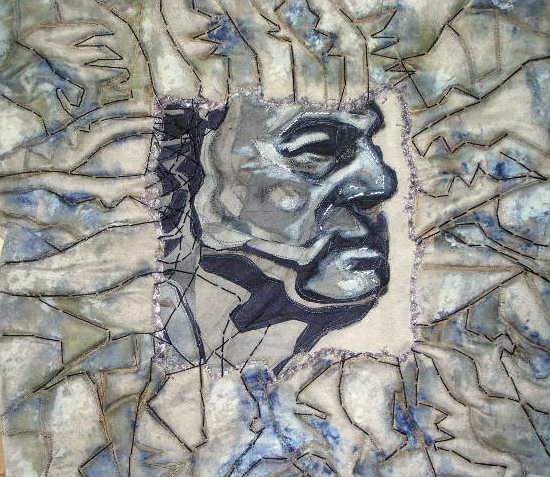 stone man textile portrait